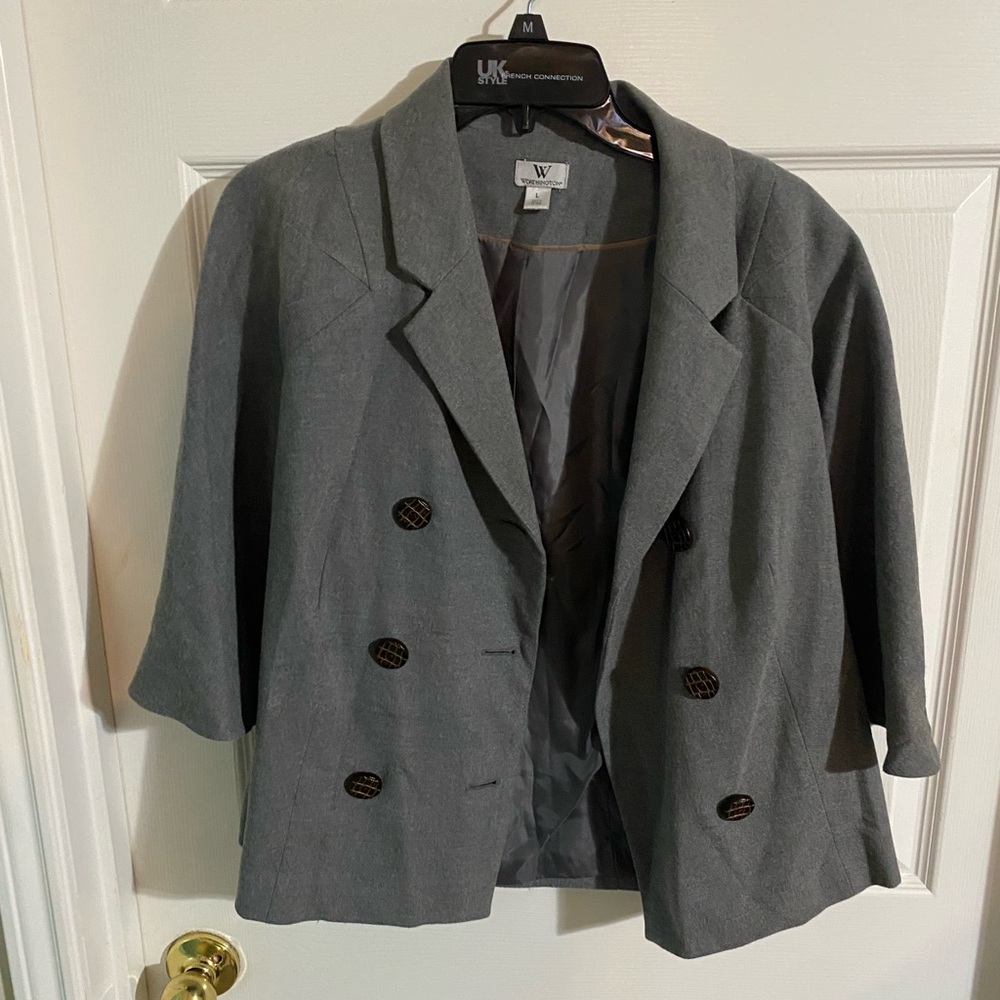 Women's Gray Double-Breasted Blazer - Picture 2 of 7